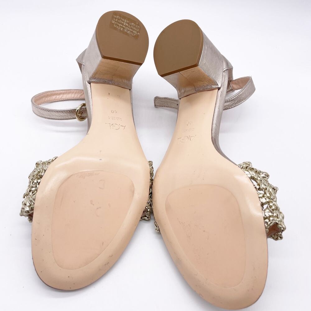 AGL Womens Crochet Penny Block Heel Ankle Strap Sandals Golden Platino EU40/US10 - Picture 5 of 10